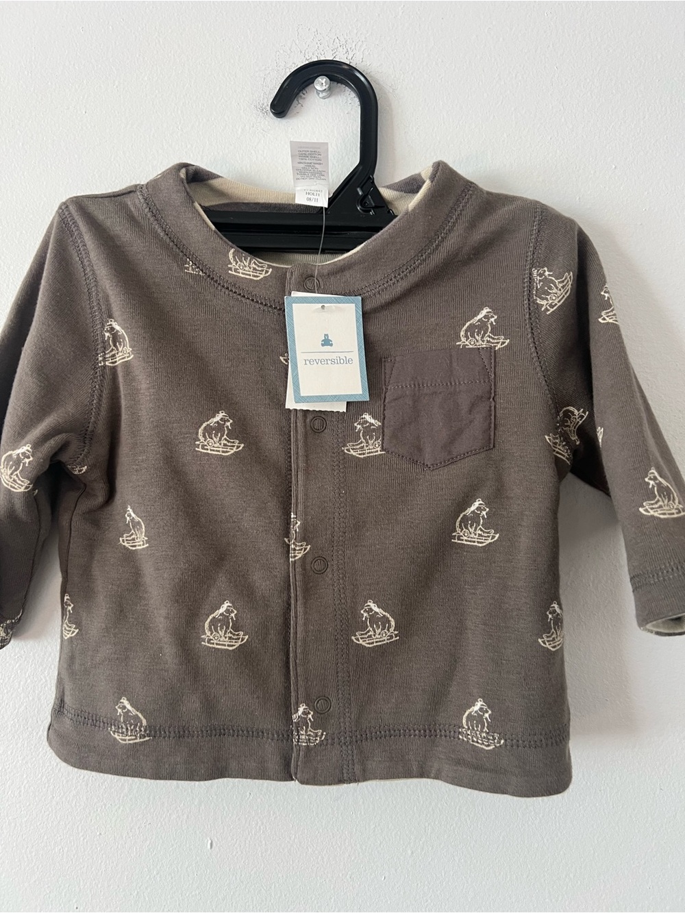 NEW baby GAP Brown Reversible Bear-Print Baby Fleece Jacket Coat 3-6 month